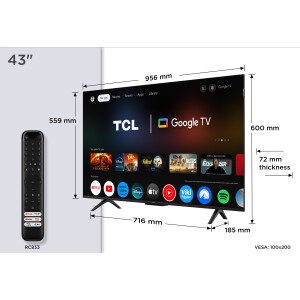 TCL 43P7K 43" | Ultra HD 4K QLED Smart TV (2025) | Google TV + Wifi | Dolby Vision & HDR10 | Quantum Dot Technologie | 60Hz