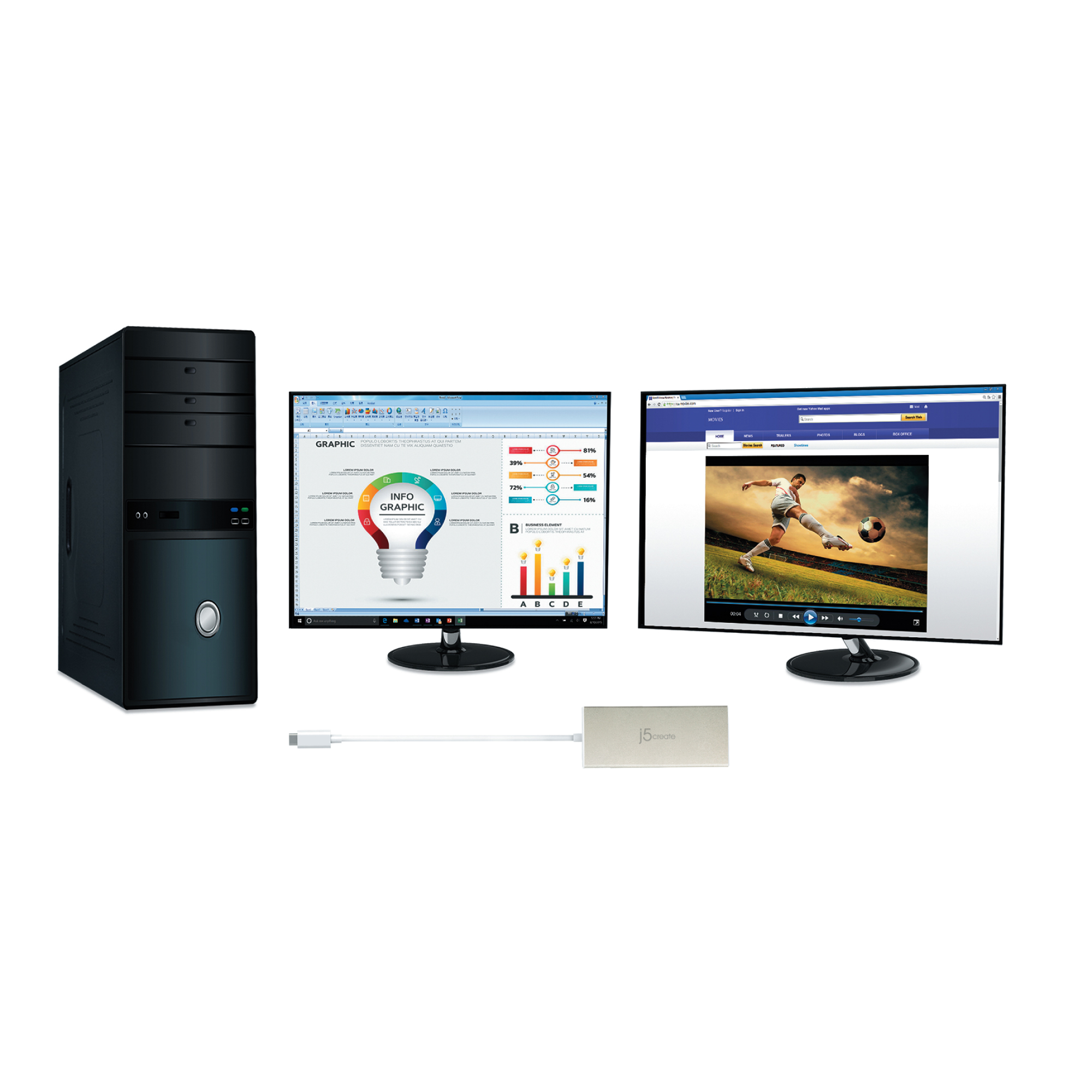 j5create JCD381-N USB Type-C™ Dual HDMI Mini Dock-Ethernet / USB 3.1 HUB / PD2.0 - Afbeelding 6