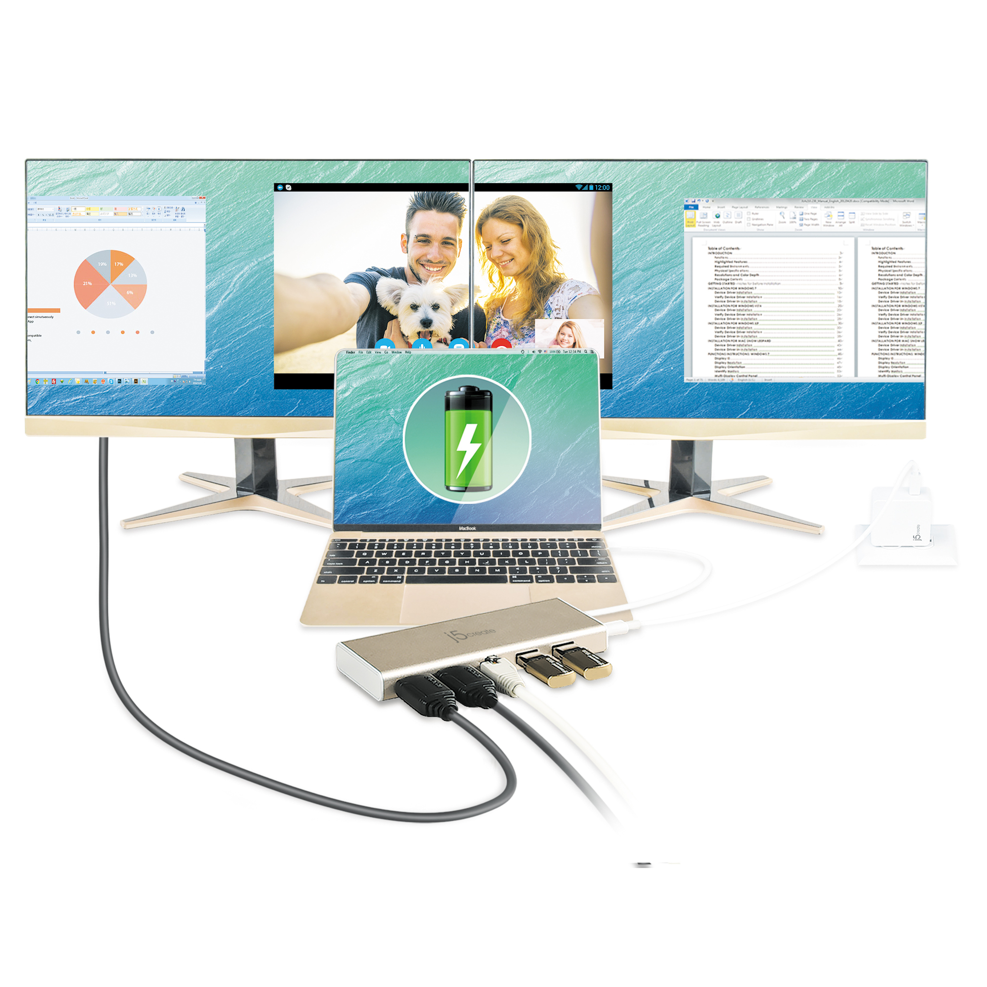 j5create JCD381-N USB Type-C™ Dual HDMI Mini Dock-Ethernet / USB 3.1 HUB / PD2.0 - Afbeelding 5