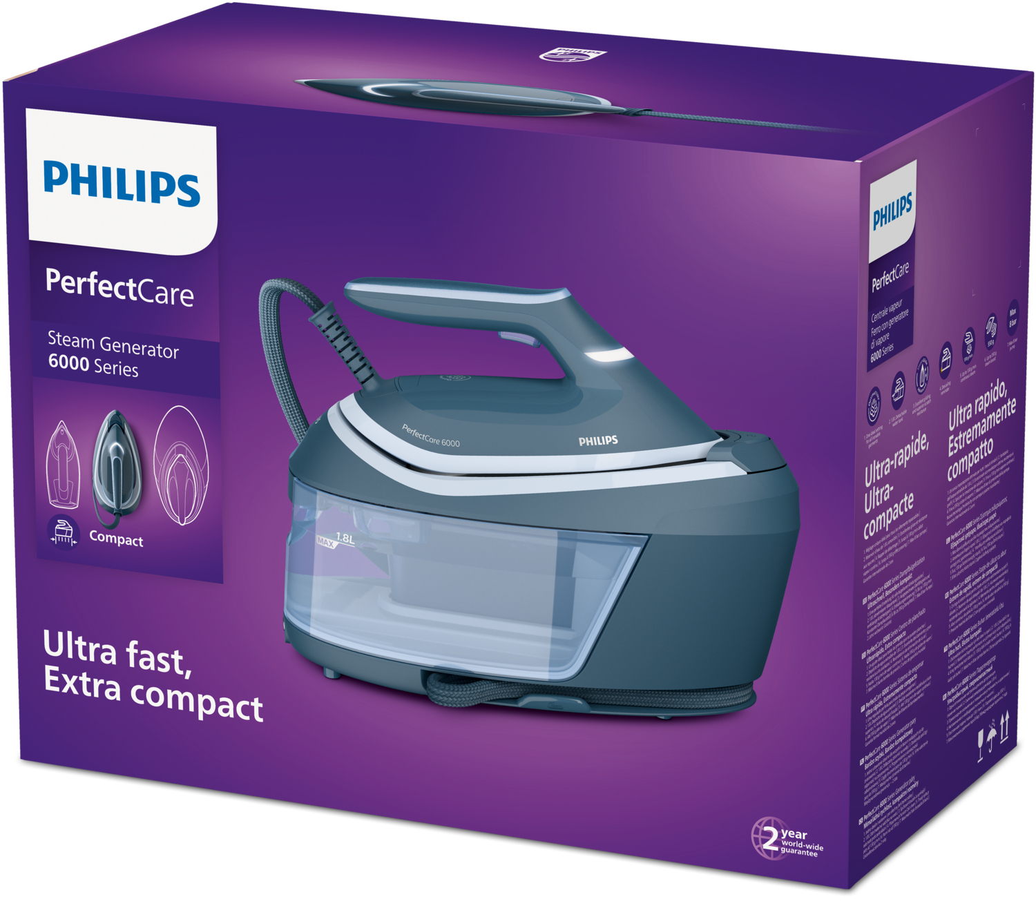 Philips 6000 series PSG6042/20 stoomstrijkijzer station 2400 W 1,8 l SteamGlide Advanced Blauw - Afbeelding 8