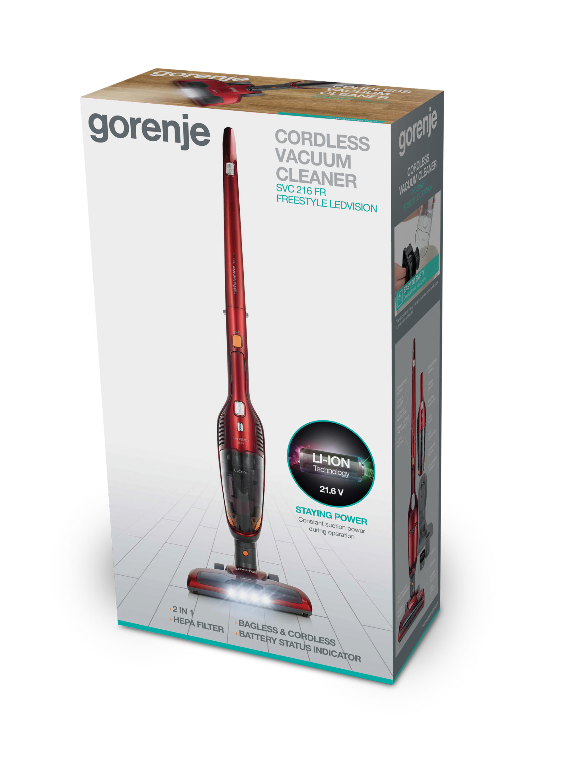 Gorenje SVC216FR steelstofzuiger & elektrische bezem 2-in-1-steelstofzuiger Batterij/Accu Droog HEPA Zakloos 0,6 l Rood - Afbeelding 9