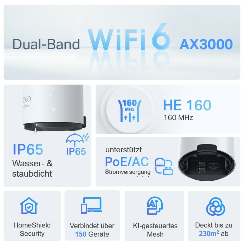 TP-Link Deco X50-Outdoor Dual-band (2.4 GHz / 5 GHz) Wi-Fi 6 (802.11ax) Wit 1 Intern - Afbeelding 6