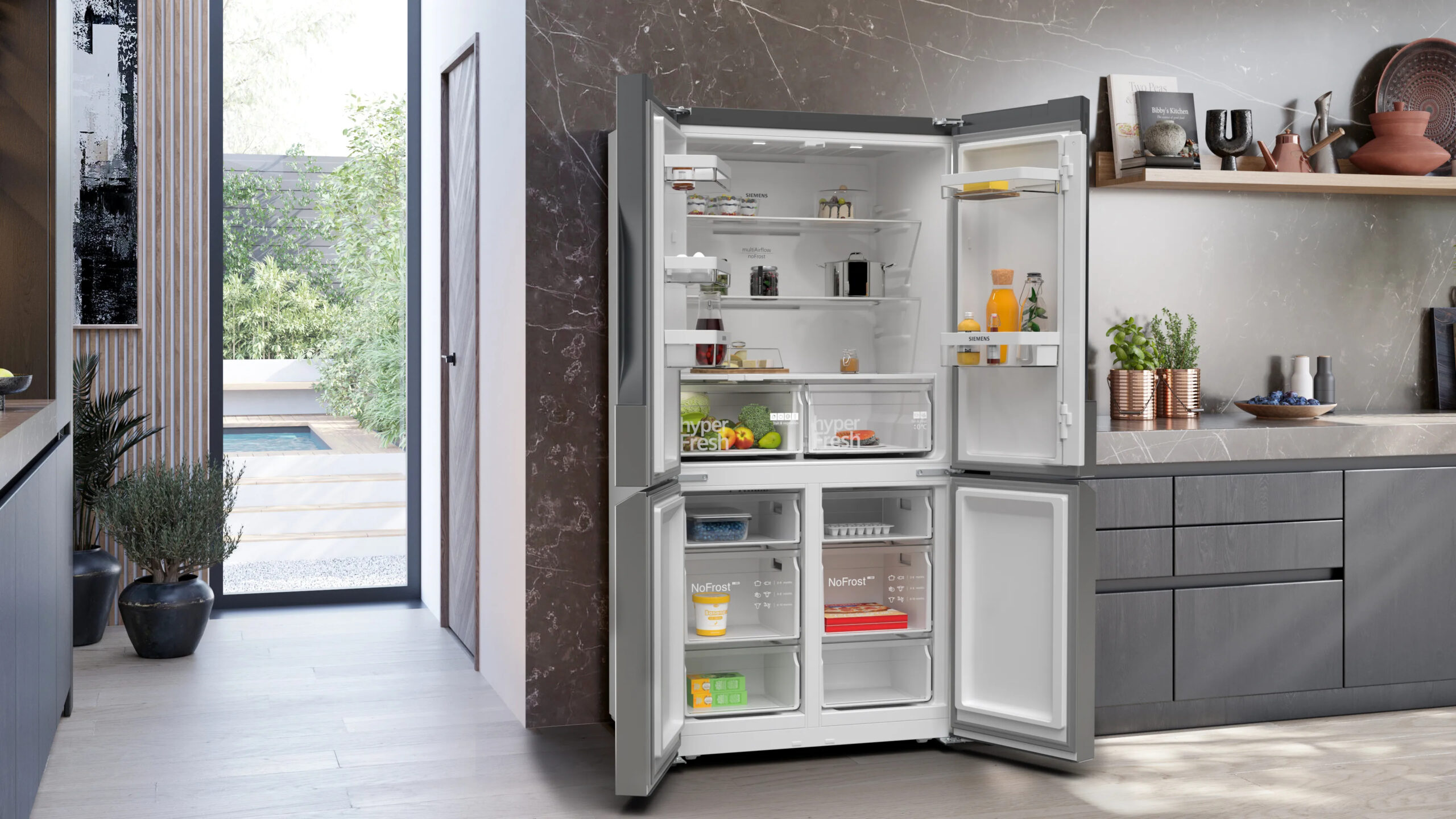 Siemens iQ300 KF96NVPEA amerikaanse koelkast Vrijstaand 605 l E Zilver - Afbeelding 4