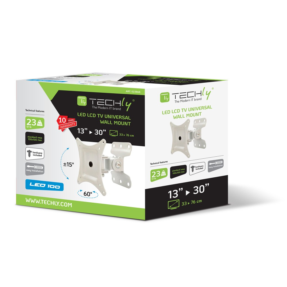 Techly ICA-LCD 201WH tv-bevestiging 76,2 cm (30") Wit - Afbeelding 2