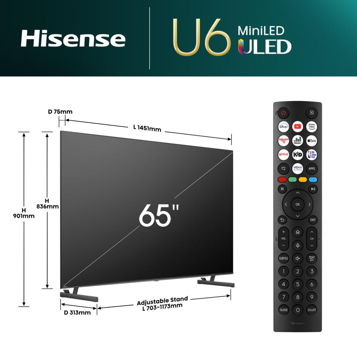 Hisense 65U6NQ - 65 inch - 4K MiniLED Smart TV 65" - Afbeelding 2