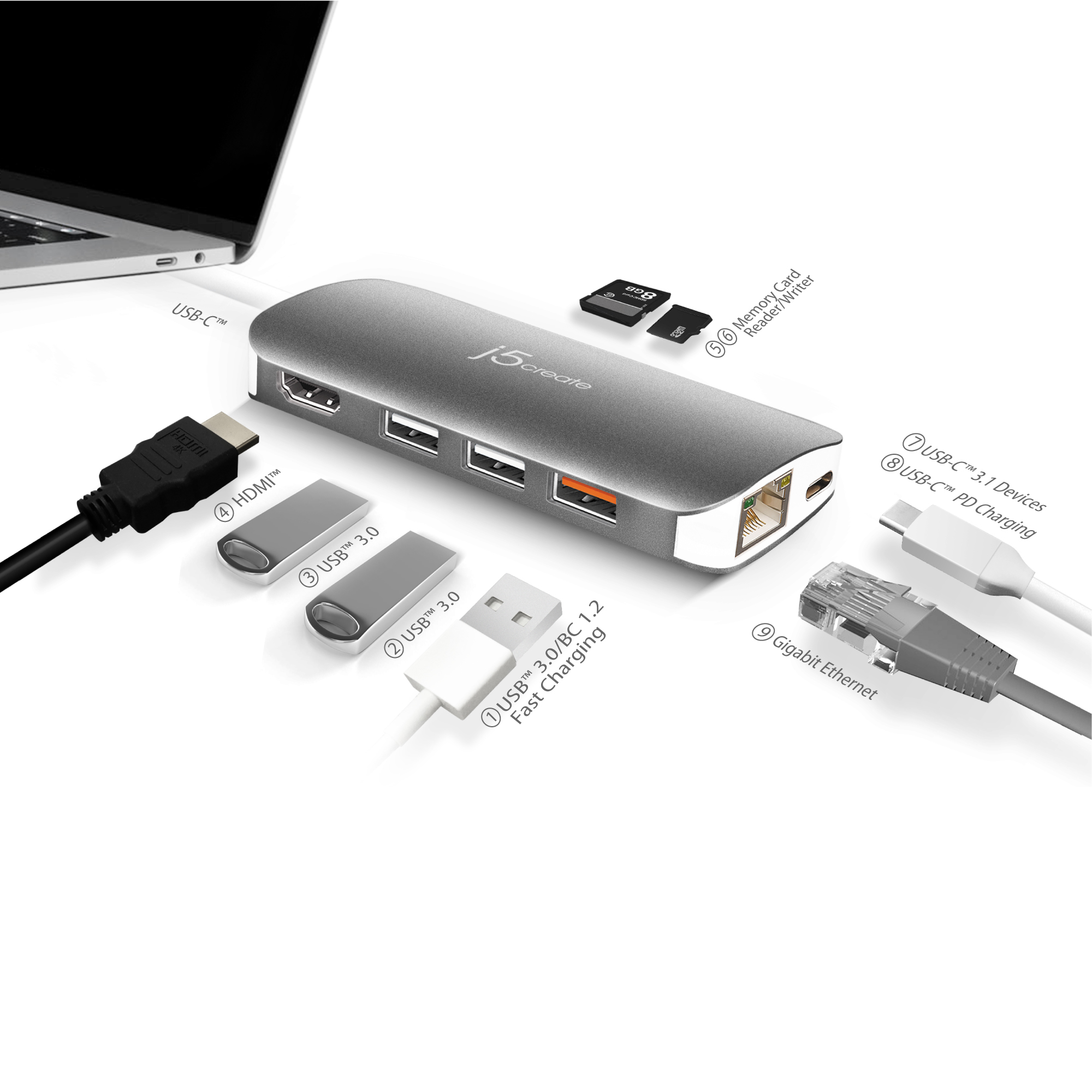 j5create JCD383-N USB-C™ 9-in-1 Multi Adapter - Afbeelding 4