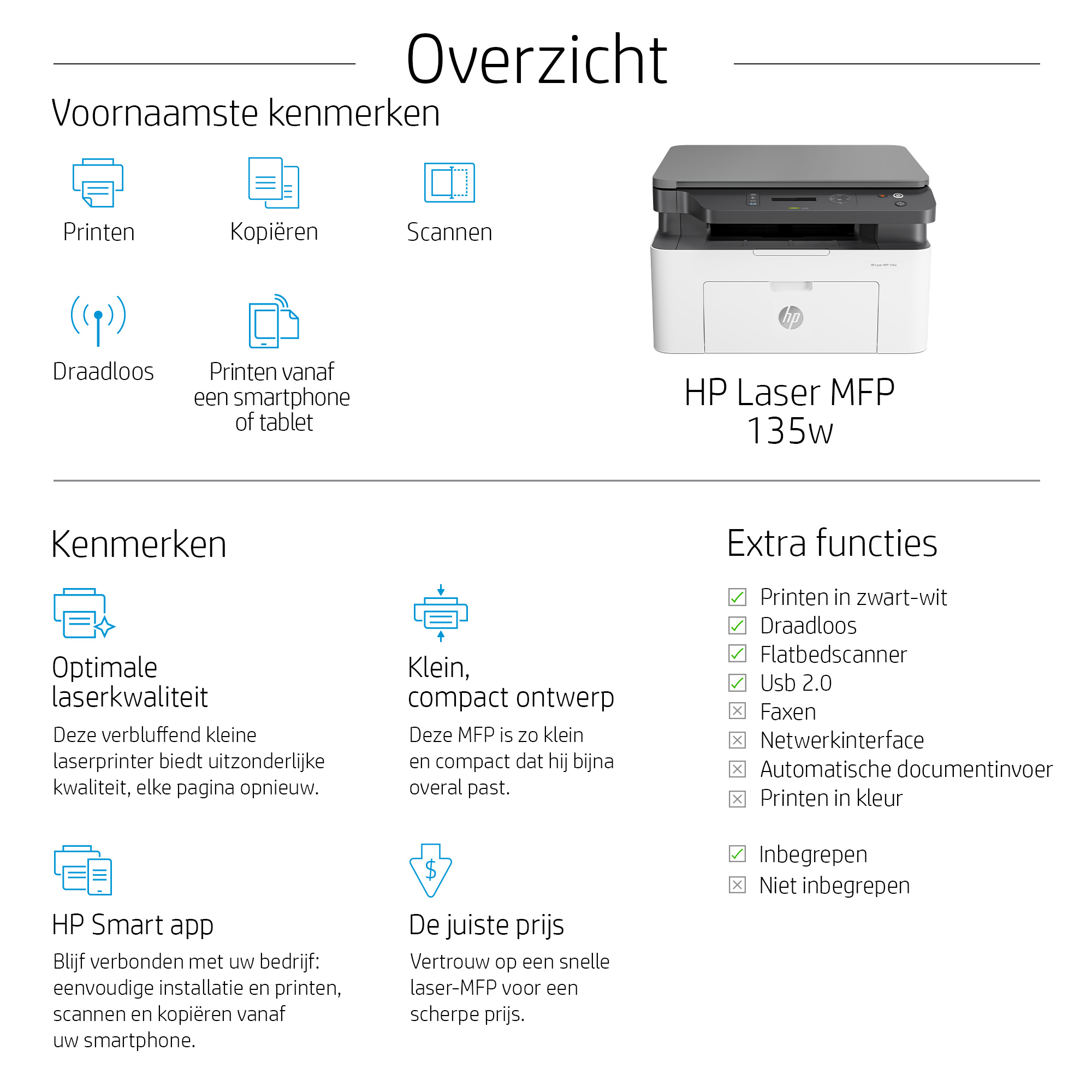 HP Laser MFP 135w, Zwart-wit, Printer voor Kleine en middelgrote ondernemingen, Printen, kopiëren, scannen - Afbeelding 3