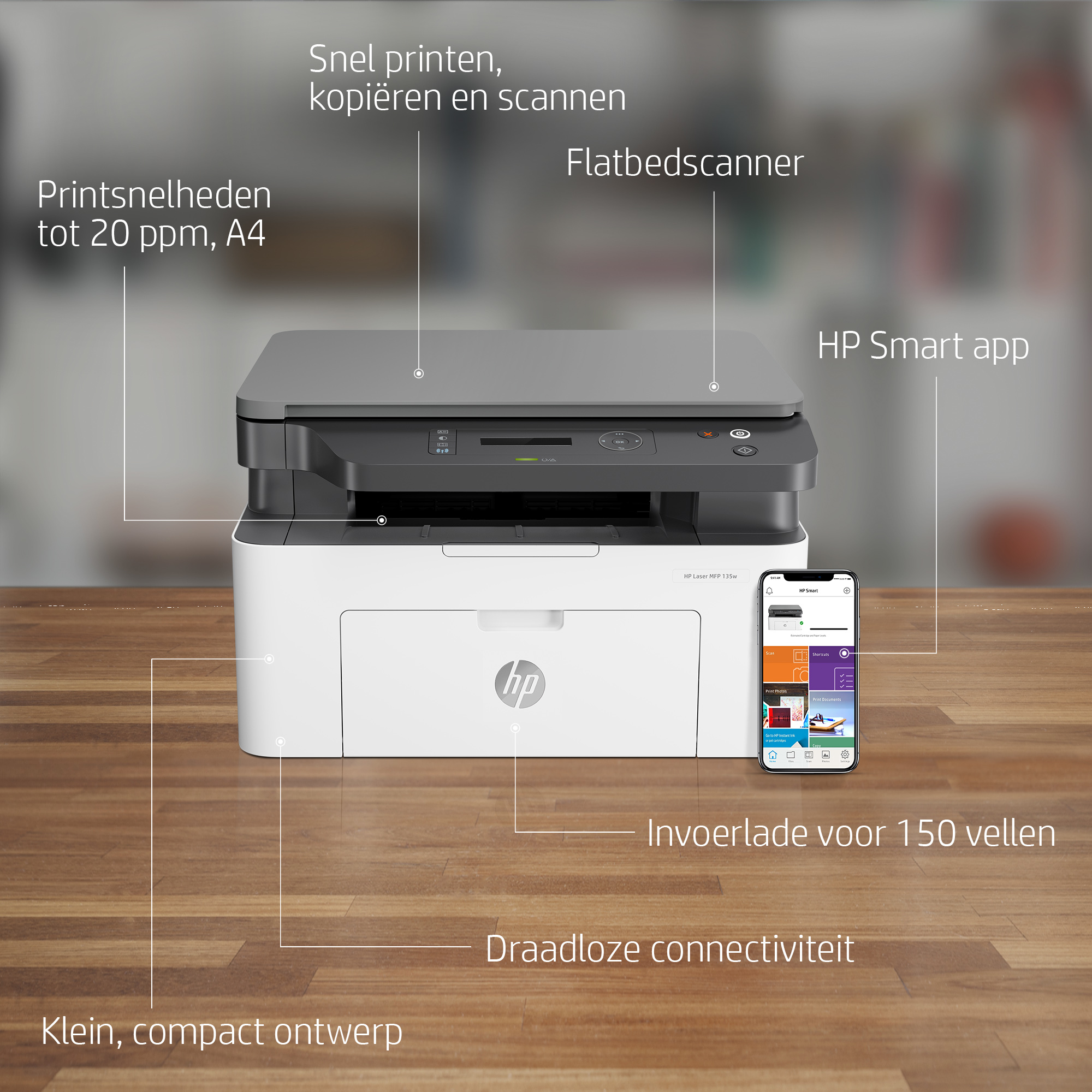 HP Laser MFP 135w, Zwart-wit, Printer voor Kleine en middelgrote ondernemingen, Printen, kopiëren, scannen