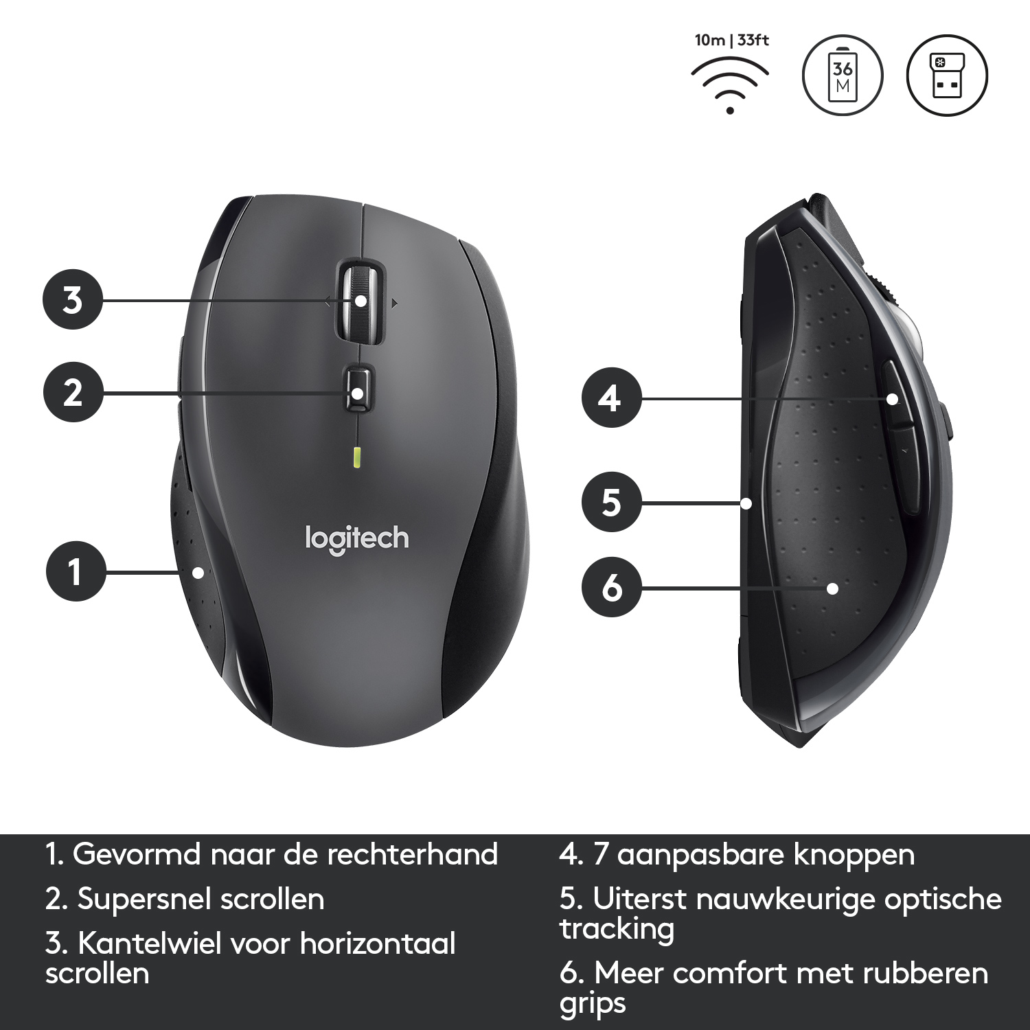 Logitech Customizable Mouse M705 muis Kantoor Rechtshandig RF Draadloos Optisch 1000 DPI - Afbeelding 6