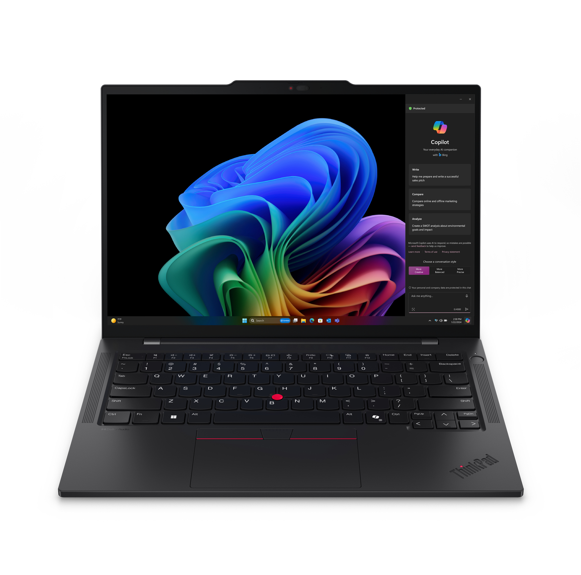 Lenovo ThinkPad T14s Gen 6 (Snapdragon) Copilot+ PC Qualcomm Snapdragon X1E-78-100 Laptop 35,6 cm (14") Touchscreen WUXGA 32 GB LPDDR5x-SDRAM 1 TB SSD Wi-Fi 7 (802.11be) Windows 11 Pro Amerikaans Engels Zwart - Afbeelding 2