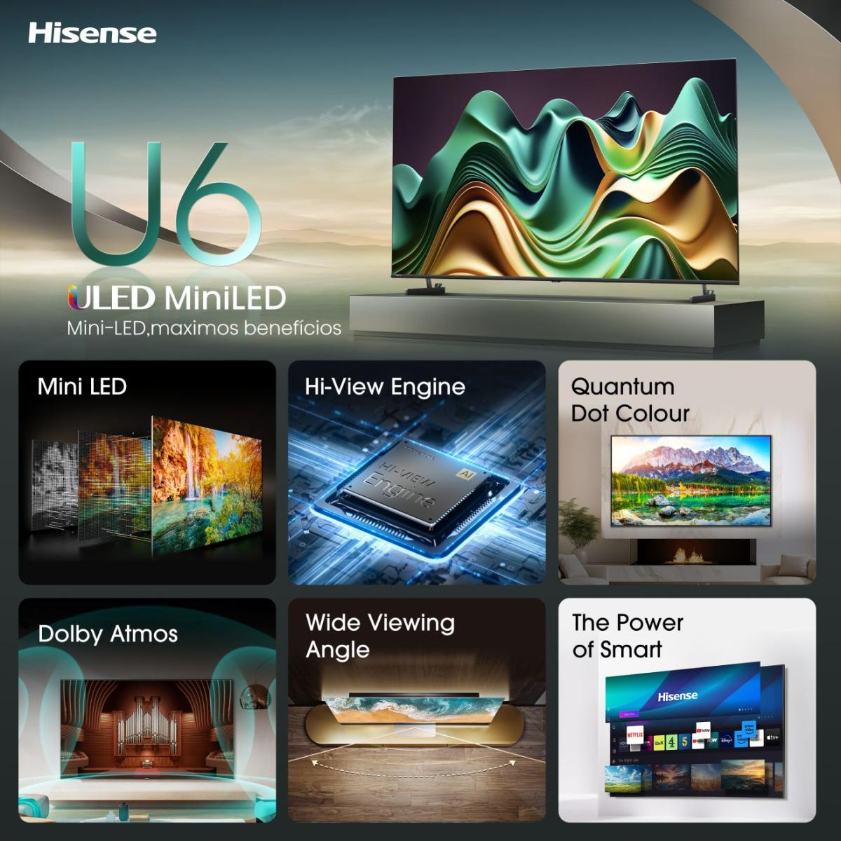 Hisense 65U6NQ - 65 inch - 4K MiniLED Smart TV 65" - Afbeelding 4