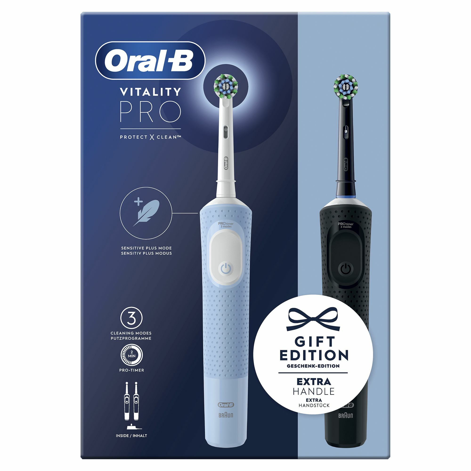 Oral-B Vitality Pro Duo Volwassene Roterende-oscillerende tandenborstel Zwart, Blauw, Wit - Afbeelding 2