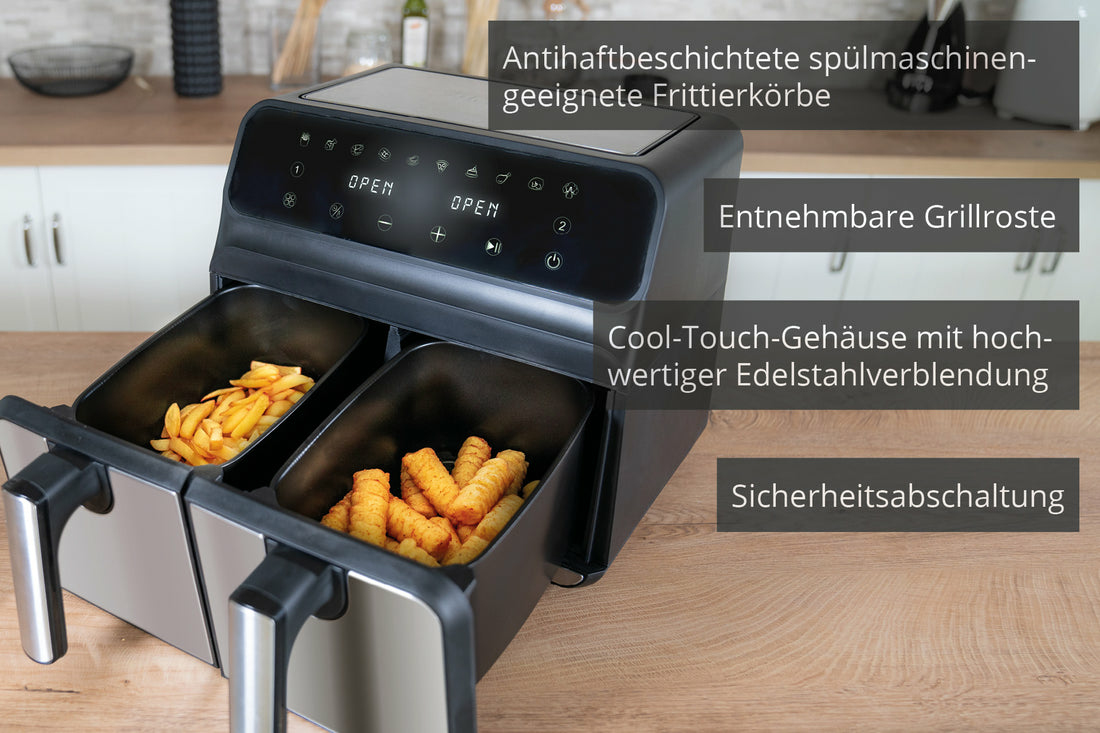 Unold 58685 friteuse Dubbel 8 l Vrijstaand 1700 W Heteluchtfriteuse Zwart, Grijs - Afbeelding 2
