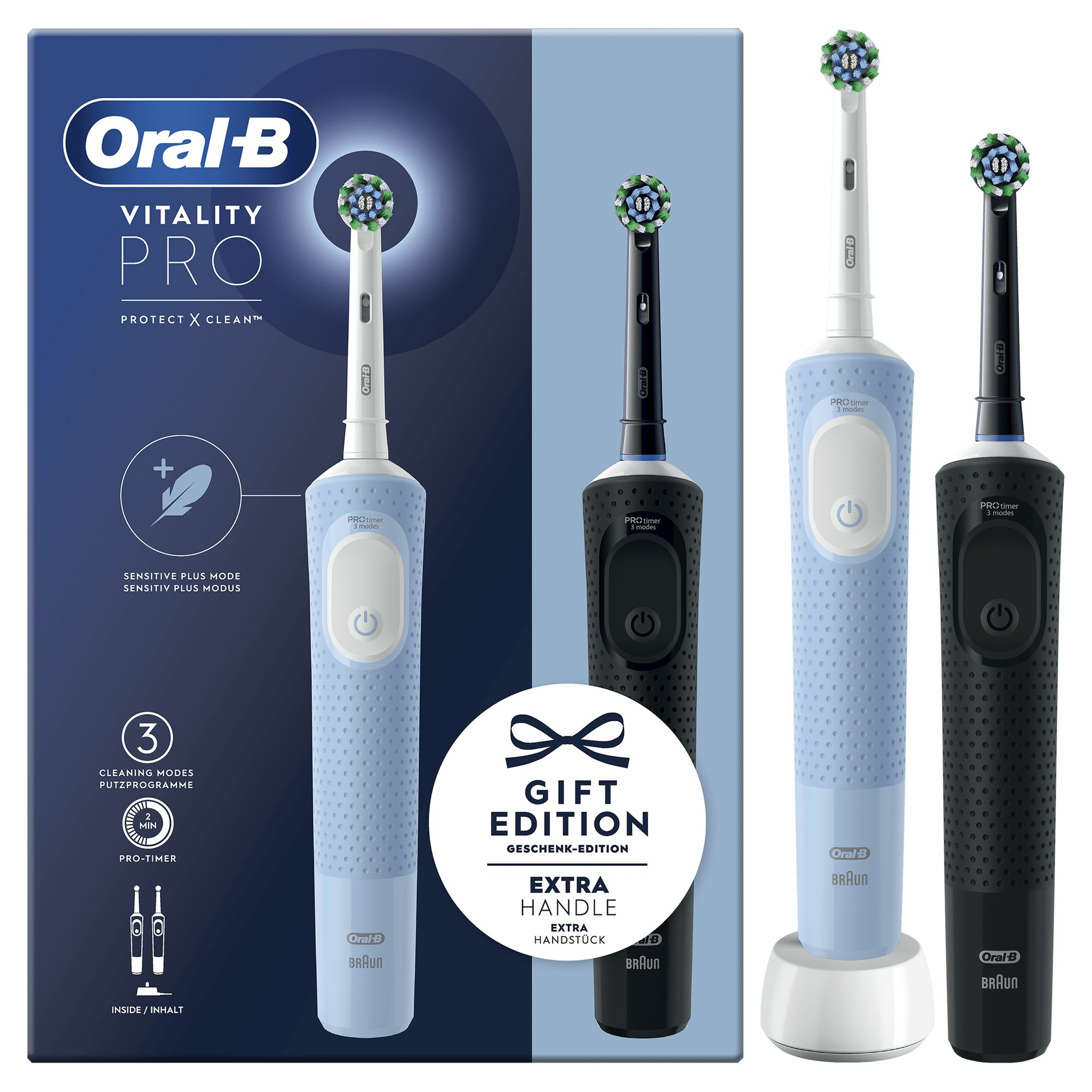 Oral-B Vitality Pro Duo Volwassene Roterende-oscillerende tandenborstel Zwart, Blauw, Wit