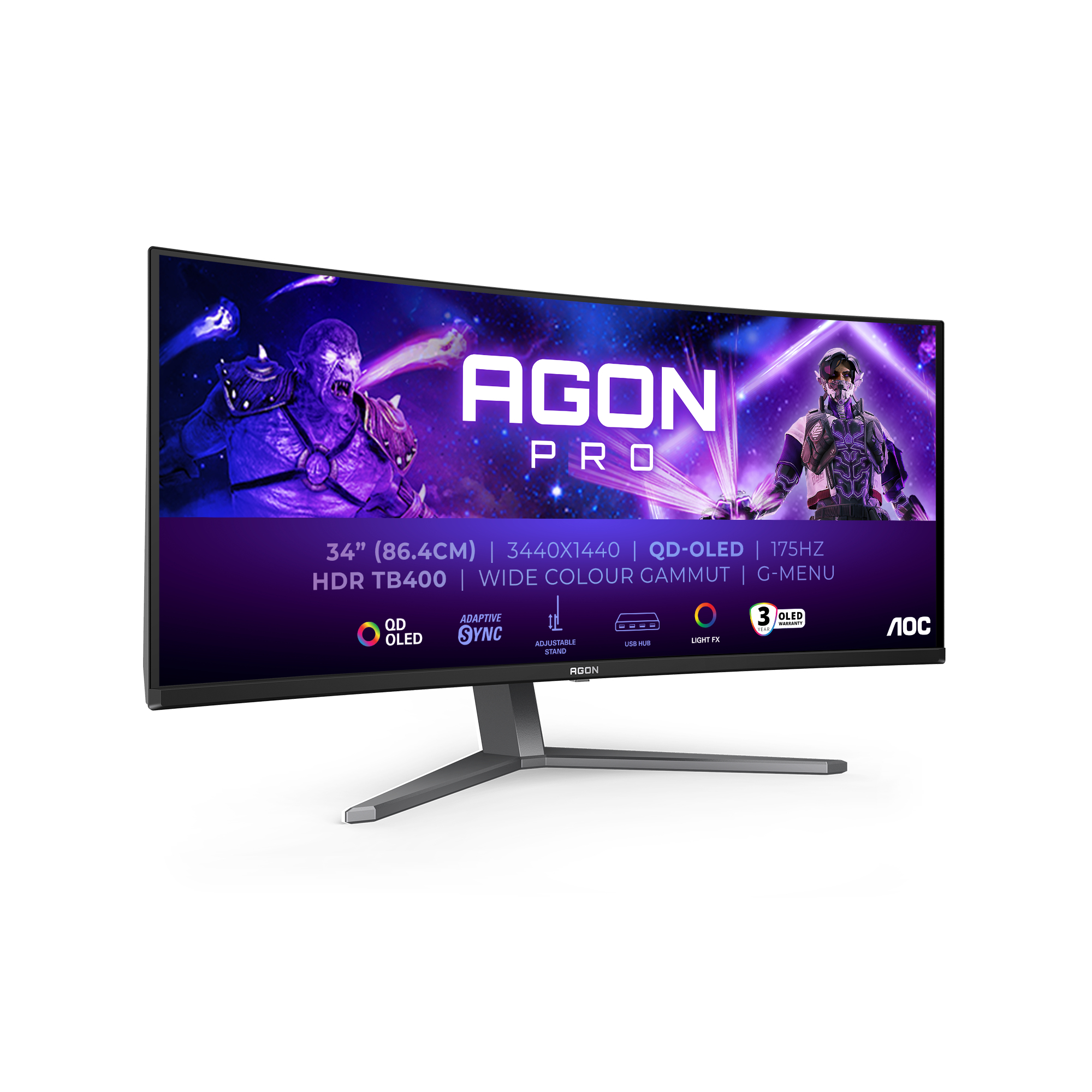 AOC AGON PRO AG346UCD Curved UltraWide gaming monitor QD-OLED 175HZ 34" - Afbeelding 2