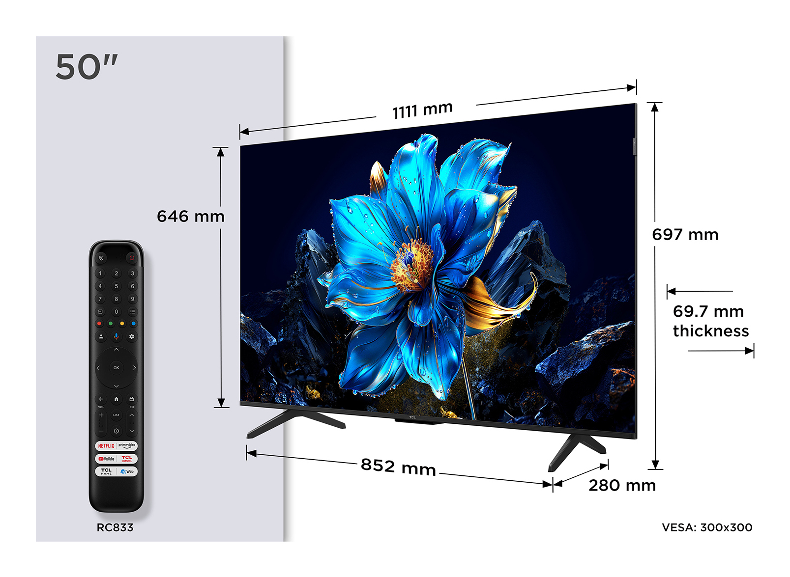 TCL P7K 50P7K tv 127 cm (50") 4K Ultra HD Smart TV Wifi Metallic 430 cd/m²