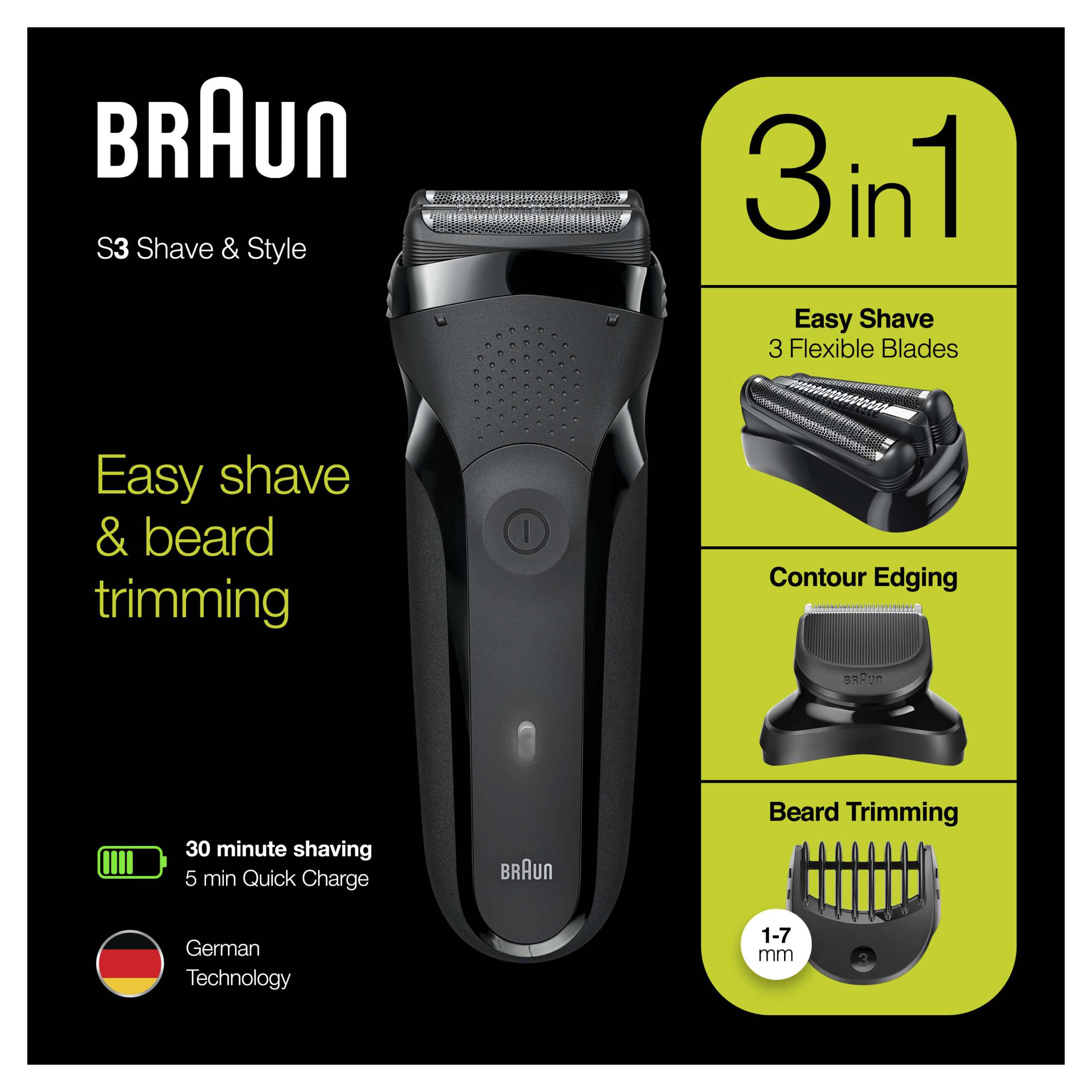Braun Series 3 Shave&Style 300BT Elektrisch Scheerapparaat, Scheermes Voor Mannen, Zwart