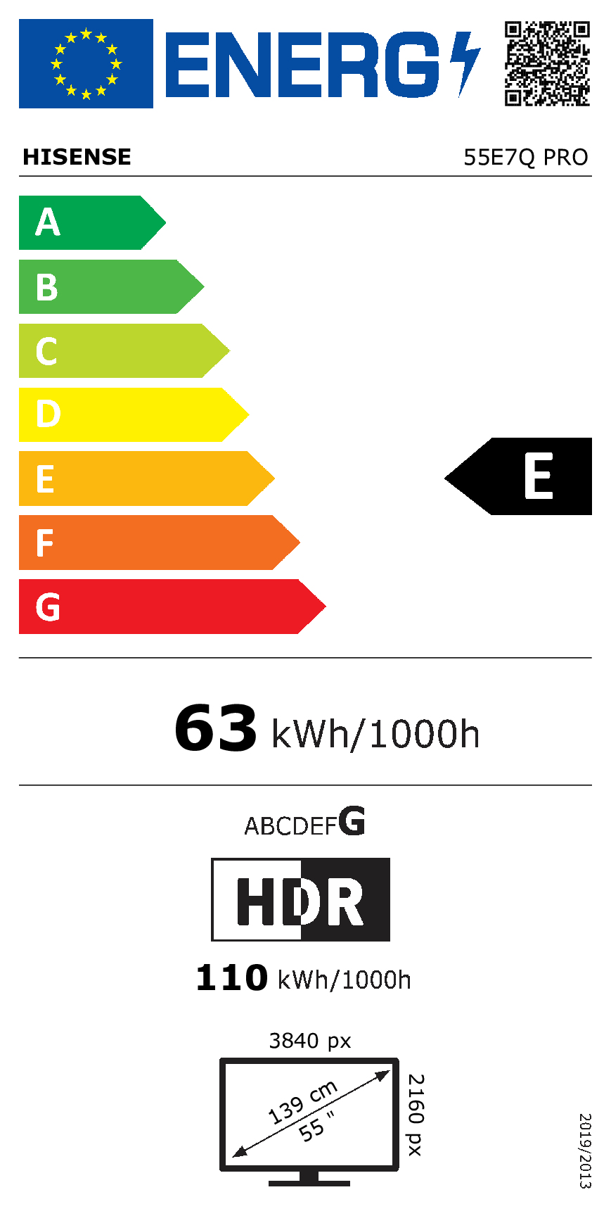 Hisense 55E7Q PRO 139,7 cm (55") 4K Ultra HD Smart TV Wifi Zwart 330 cd/m² - Afbeelding 2