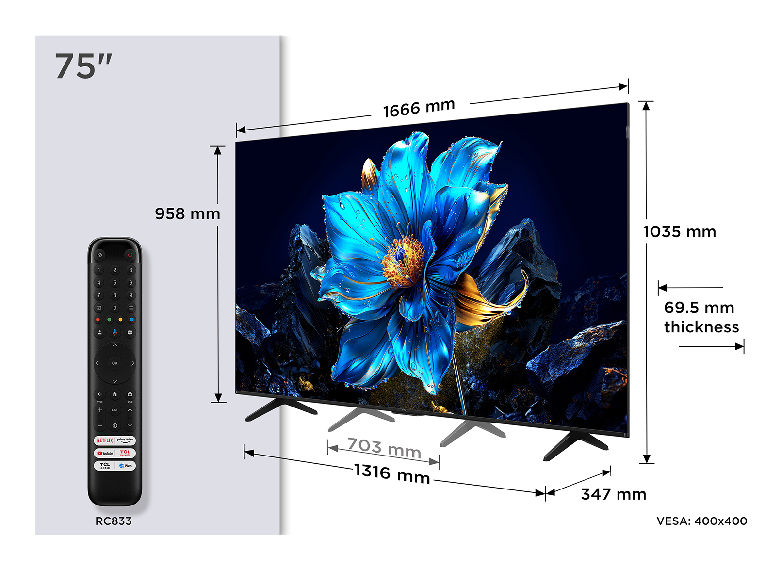 TCL P79K 75P79K tv 190,5 cm (75") 4K Ultra HD Smart TV Wifi Metallic 450 cd/m²