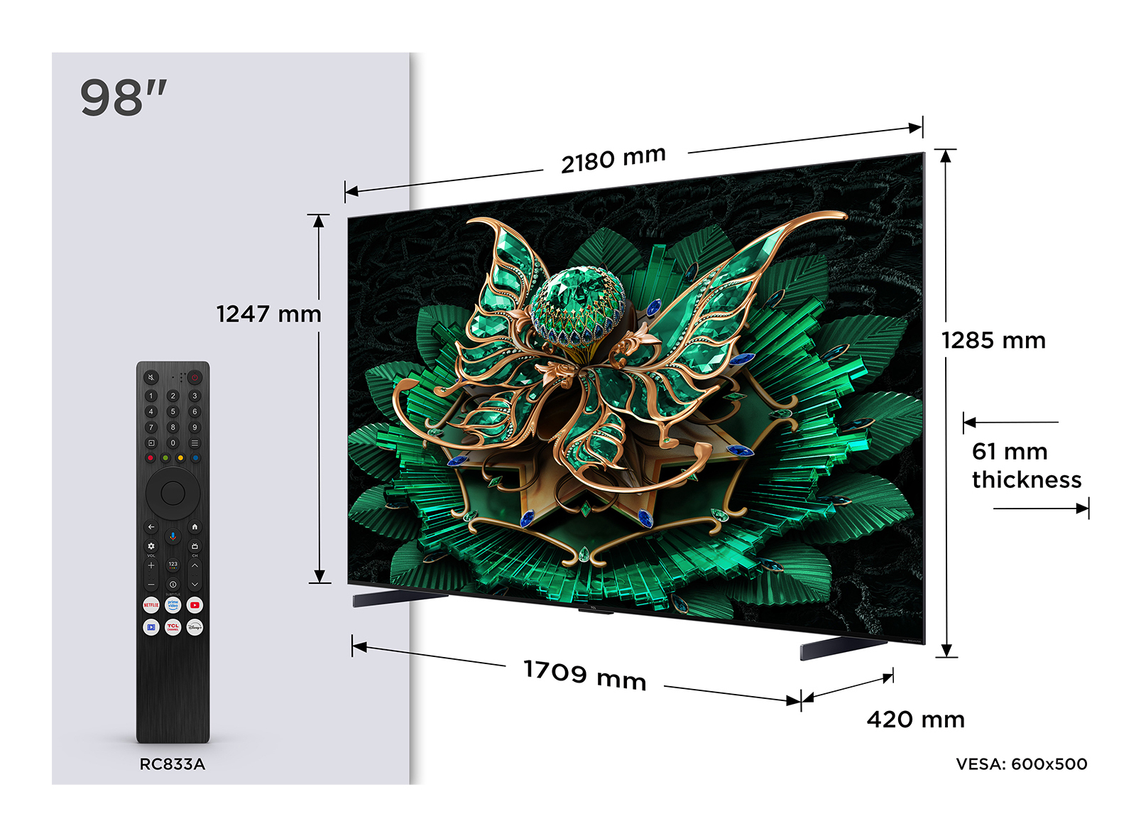 TCL 98C7K tv 2,49 m (98") 4K Ultra HD Smart TV Wifi Metallic 3000 cd/m² - Afbeelding 3