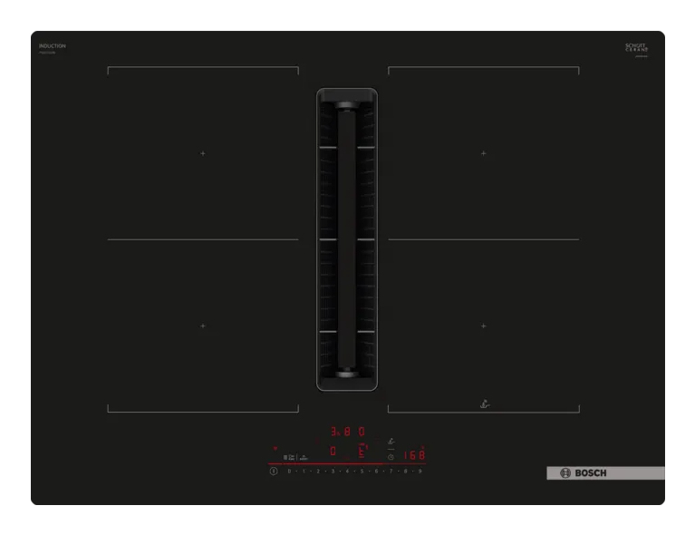Bosch Serie 6 PVQ711H26E kookplaat Zwart Ingebouwd 71 cm Inductiekookplaat zones 4 zone(s) Inbouw afzuigkap